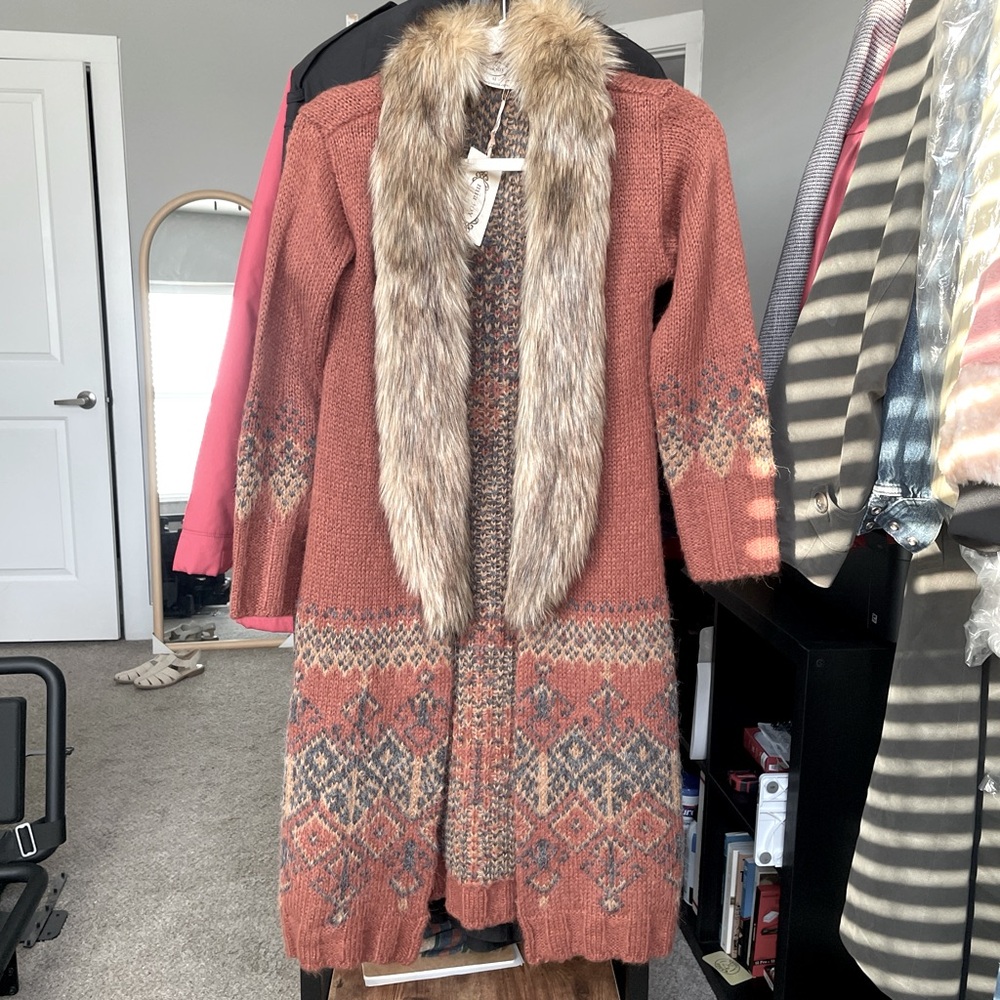 SOLD - JOYFOLIE - Long Knit Faux Fur Duster/Cardigan